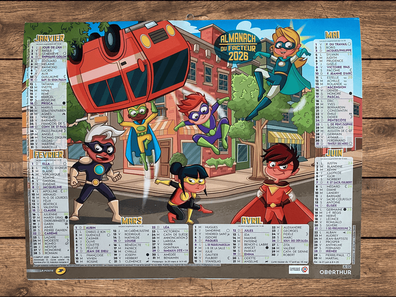 Calendrier Facteur 2026 | Almanach Super-Héros & Petits Sorciers