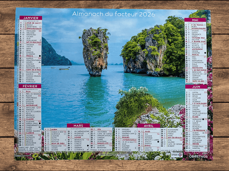 Calendrier Facteur 2026 | Almanach Îles Paradisiaques