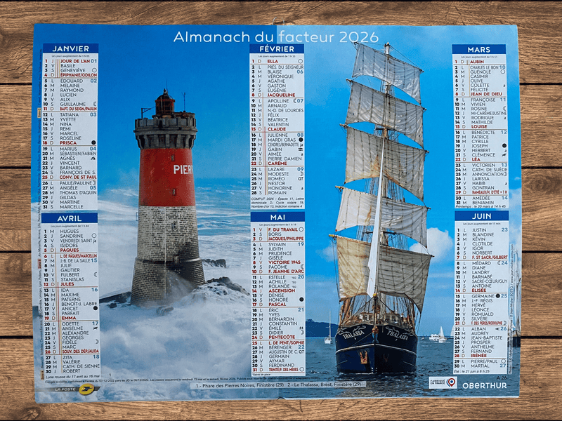 Calendrier Facteur 2026 | Almanach Phares & Voiliers