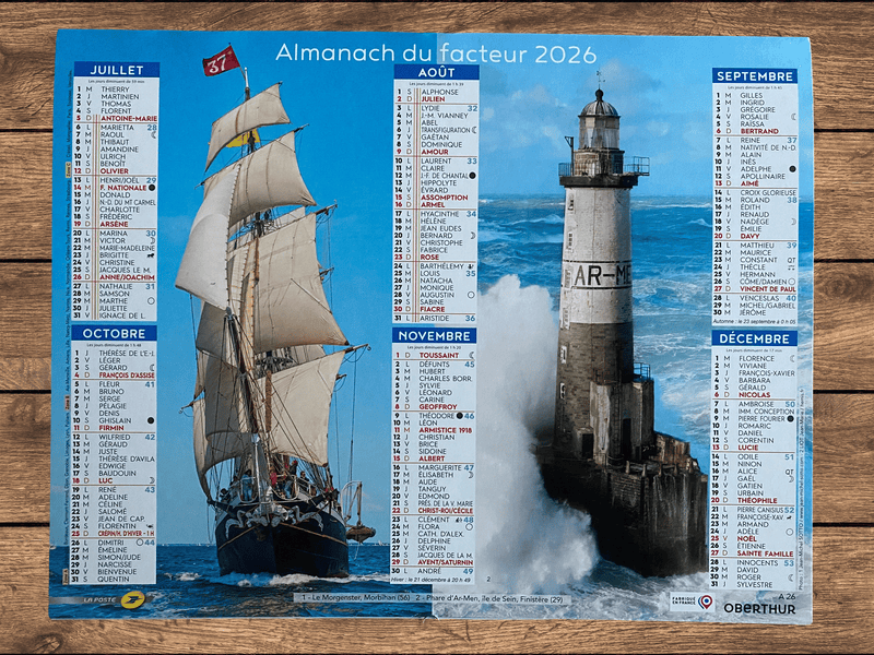 Calendrier Facteur 2026 | Almanach Phares & Voiliers