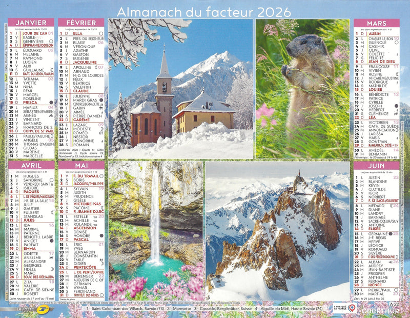 Calendrier du Facteur 2026 | Almanach mural Alpes Sauvages - lac de Carezza et chalet alpin en été édition 2026