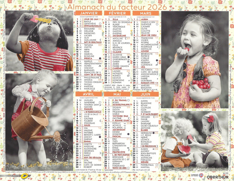 Calendrier du Facteur 2026 | Almanach mural Enfants & Nature - édition douce et poétique 2026