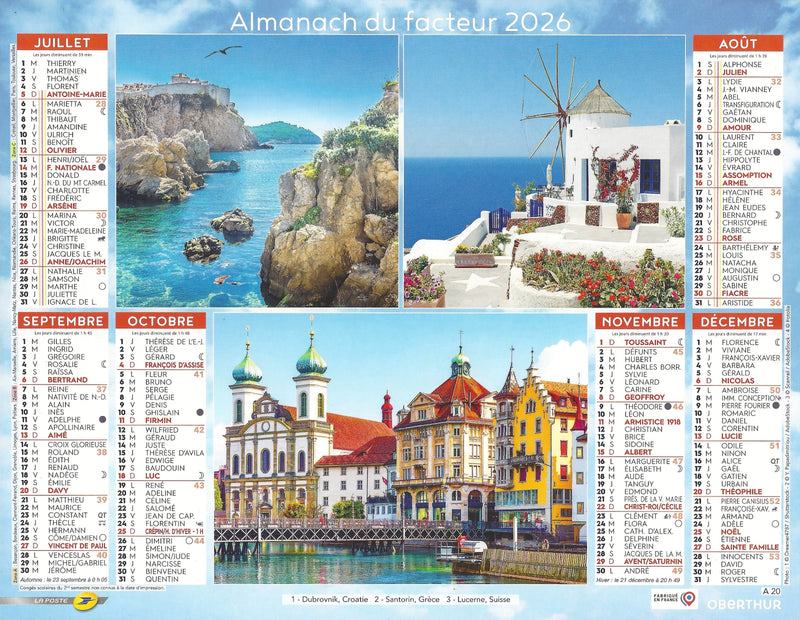 Calendrier du Facteur 2026 | Almanach mural Escapade Européenne - Venise, Porto et îles Lofoten édition 2026