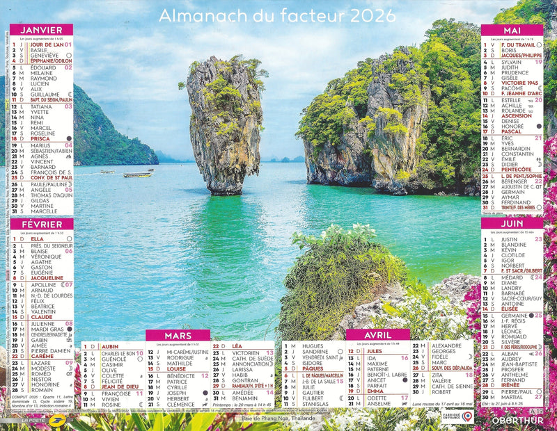 Calendrier du Facteur 2026 | Almanach mural Escapade Tropicale - cabane sur plage aux Maldives, cocotiers et lagon turquoise édition 2026
