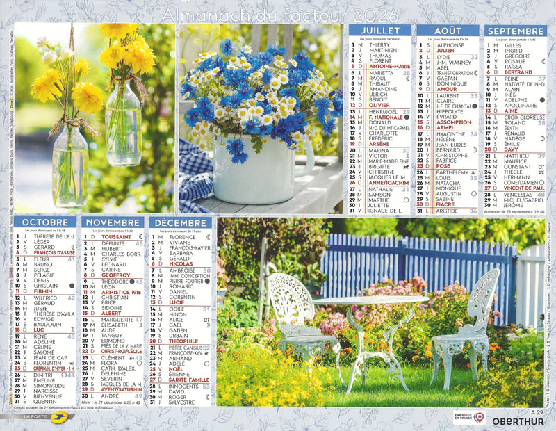 Calendrier du Facteur 2026 | Almanach mural Jardins & Fleurs champêtres - Maison fleurie et bouquets de printemps édition 2026