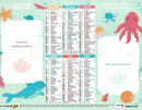 Calendrier du Facteur 2026 | Mon Almanach de Naissance - décor marin avec dauphin et pieuvre